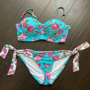 Betsey Johnson Aqua Floral Bikini